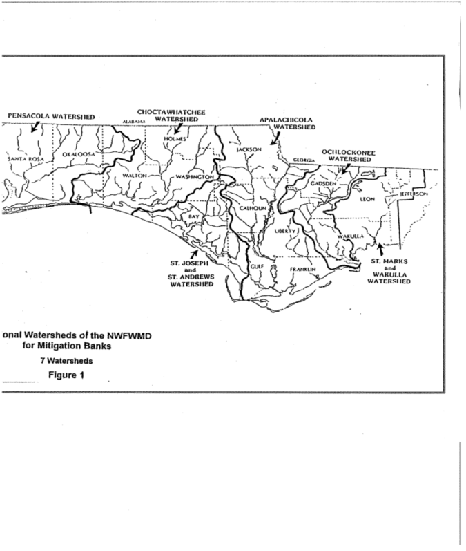 Title: Existing NWFWMD Watershed Map - Description: Strike this existing Figure 1: Regional Watersheds of NWFWMD for Mitigation Banks, 7 Watersheds
