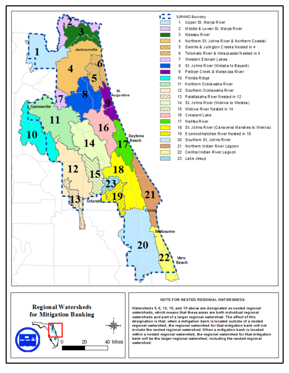 Title: Figure 3:  St. Johns River Water Management District -- “SJRWMD, Regional Watersheds for Mitigation Banking (October 1, 2013) - Description: Figure 3:  St. Johns River Water Management District -- “SJRWMD, Regional Watersheds for Mitigation Banking (October 1, 2013) to replace existing Figure 3