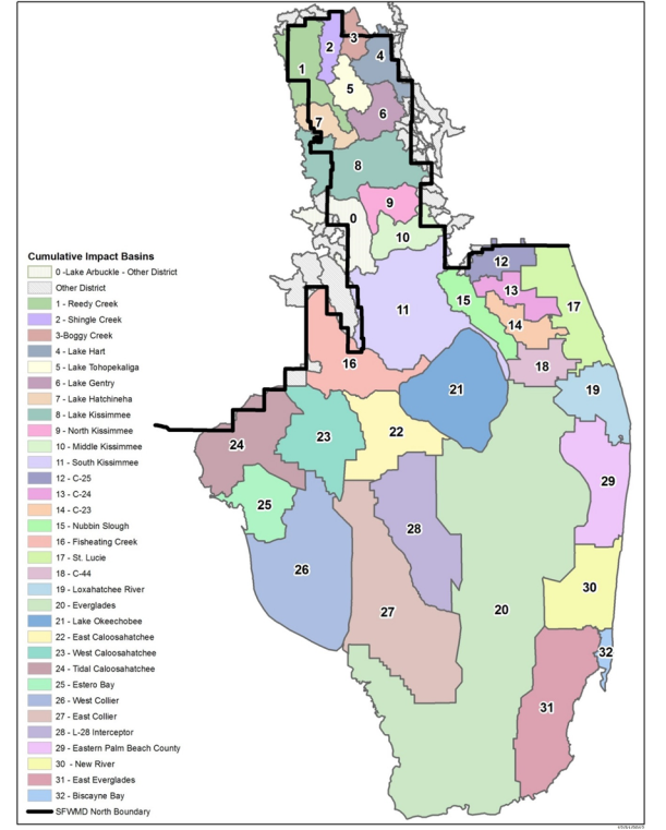 Title: Figure 5: South Florida Water Management District – Appendix D: “SFWMD Basins for Cumulative Impact Assessments & Mitigation Bank Service Areas” (October 1, 2013) - Description: Figure 5: South Florida Water Management District – Appendix D: “SFWMD Basins for Cumulative Impact Assessments & Mitigation Bank Service Areas” (October 1, 2013)
